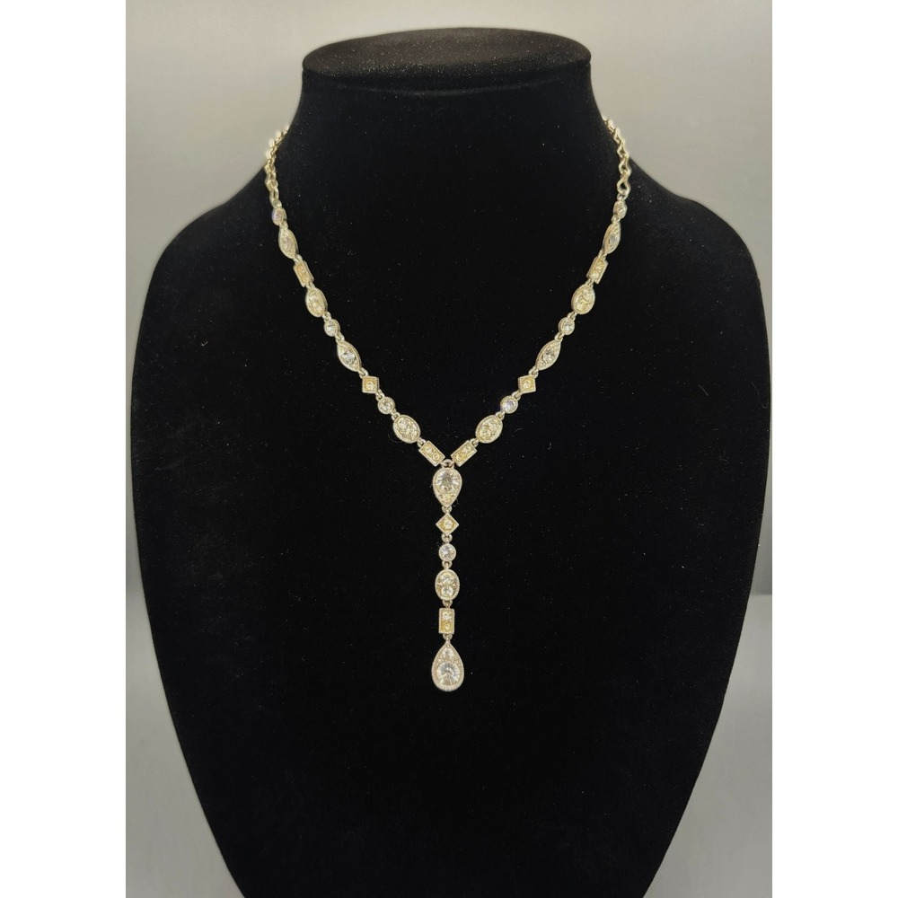 Liz Claiborne Y-Drop Lariat Necklace Adjustable Rhinestone Silver Tone
